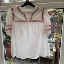 Per Una M&S Size 16 Beautiful Lightweight Embroidered Cotton Tunic Style Blouse