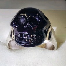  Sterling Silver & Gold Large Black Rare Sugilite Skull Custom Made One Off Ring