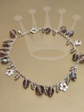 Woman's New Sterling Silver Breaded Amethyst Flower Bracelet Beautiful Gift. Dj1