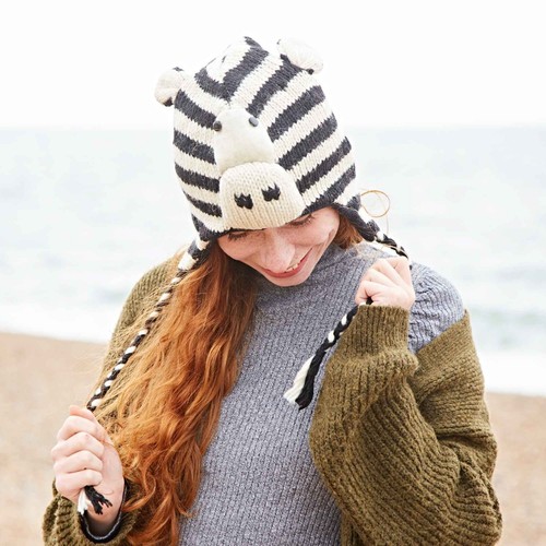 Hand knitted woolly zebra - hand,