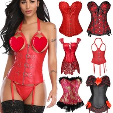Women Christmas Lace Up Bustier Basque Corset Lingerie Burlesque Fancy Dress Top