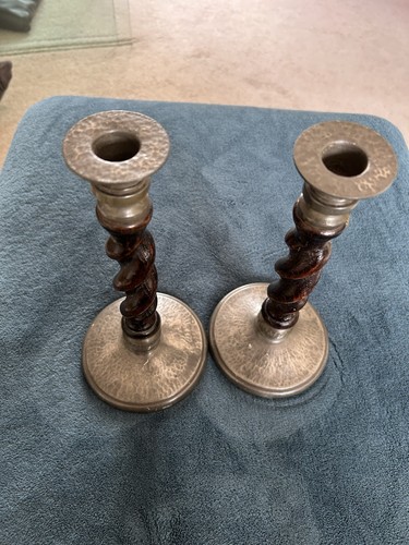 Pewter and wood vintage candle - wood,