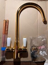 House Additions Kitchen Sink Mixer Tap with White Ceramic Dual Handle Gold