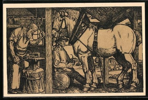 Postcard farrier work - farrier, at