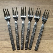 Vintage Cutlery Cake / Pastry Fork Floral Handle Made in Korea x 6 Cream Tea 