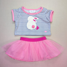 Build-A-Bear Blue Stripe Bunny Top & Pink Tulle Skirt Outfit