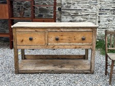 Antique Rustic Pine Kitchen Island Sideboard