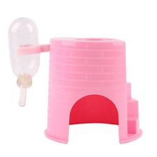 Small Pet Play House Hamster Hideout Interesting Castle with Water Bottle (Pink)