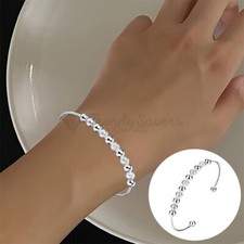 925 Sterling Silver Plated Frosted Beads Cuff Women Bangle Bracelet Jewellery UK