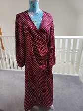 UNUSED DOROTHY PERKINS BURGUNDY SPOTTY FULL WRAP ACROSS MIDI/MAXI DRESS SIZE 18