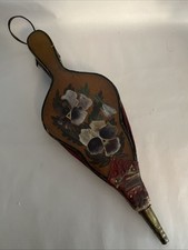 Working - Antique Early 20th Century Hand painted Wood & Leather Bellows 34cm