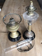 2 Edwardian/Victorian Oil Lamps in Brass & Porcelain
