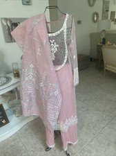 Churidar Salwar kameez beautiful Sheet Pink Rhinestones Embroidery 3 Piece Set