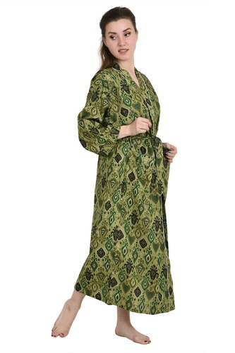 Indian cotton long green ikat - indian,