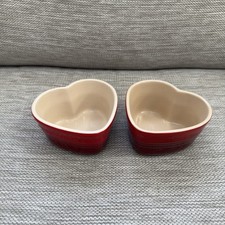 Pair of Le Creuset Red Heart Shape Ramekin Dish