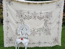 Large Embroidered Madeira Cloth Cover Tablecloth Embroidery Vintage Antique