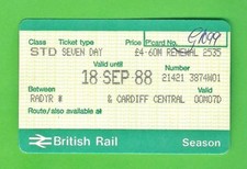 British Rail APTIS Ticket - BR(W) 7 Day Season - Radyr to Cardiff Central - 1988