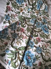 Vintage French Linen Fabric Upholstery Curtains Blue Floral 540cm x 130cm