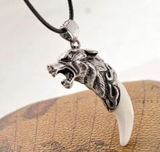 Wolf Tooth Pendant Claw Necklace Reproduction Celtic Viking Tiger Biker Bear