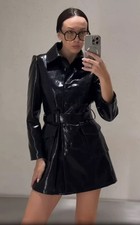 Zara x Kate Moss Leather Effect Trench Coat Black Size M Medium 9396/130 New 