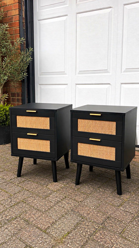 Xblack wood rattan - 2, bedside