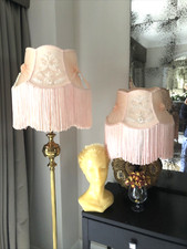 2 TRADITIONAL DOWNTON ABBEY VICTORIAN PEACH CHIFFON FRINGE TASSEL LAMPSHADE 40CM