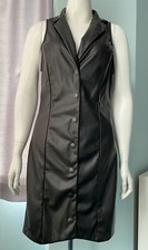 BERSHKA Black Faux Leather Ladies’ Sleeveless Dress Snap Closure Size M NEW