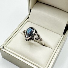 Vintage 925 Sterling Silver Abalone Inlay Teardrop Ring Size O Ornate Paua Shell