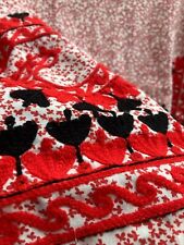 Vintage 1970s Embroidery On Print Fabric Fragment