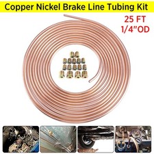 25Ft 1/4" OD Brake Pipe Copper Line Joiner Male Female Nuts - Tubing Joint Pipe