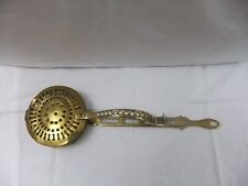 Antique Pierced Brass Chestnut Roaster Wall Hanging Length 41cm Pan 12x12cm