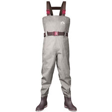 Mens Gray Chest Waders & Boots Durable Nylon PVC Fishing & Work Gear Size 6-13