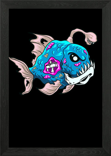 Piranha fish zombie framed - fish,