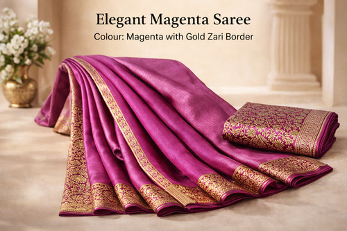 Magenta silk saree with gold - silk,