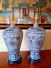 Pair of Celadon Bird and Flower Design Table Lamps  C/P-177