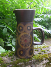 Denby Arabesque Large Water Jug Hand Painted Circles Vintage Stoneware 21 cm