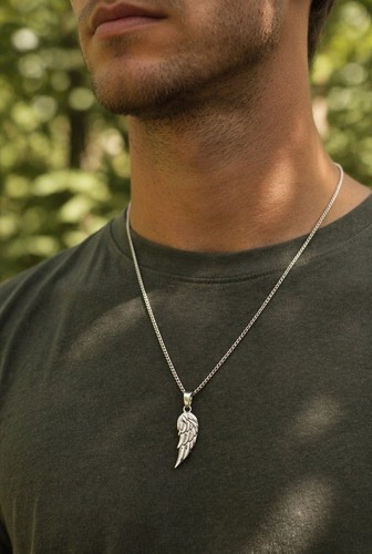 Mens silver wing - mens, necklace