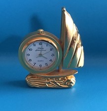 Miniature Yacht Quartz Clock-Liberty International-Gold Coloured-Working