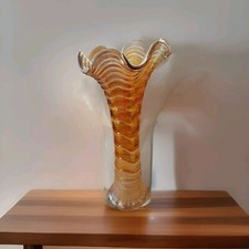 Vintage Imperial Stretch Marigold Ripple Carnival Glass Vase - 10" Tall
