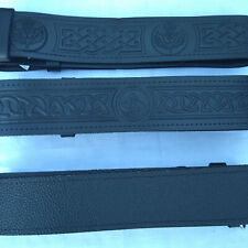Black Leather Scottish Kilt Belt Highland Wear Thistle Emboss Lion Celtic Grain