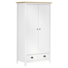 Two-Door Wardrobe – Solid Pine Wood, White & Honey Brown Finish, Hanging Space