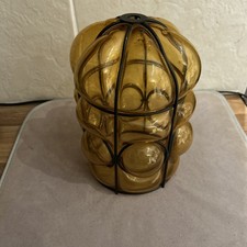 Vintage AMBER caged bubble glass light shade MURANO? lamp shade lantern