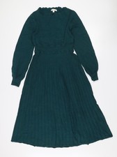 Monsoon Women's Green Knit Fit & Flare Long Sleeve Dress M