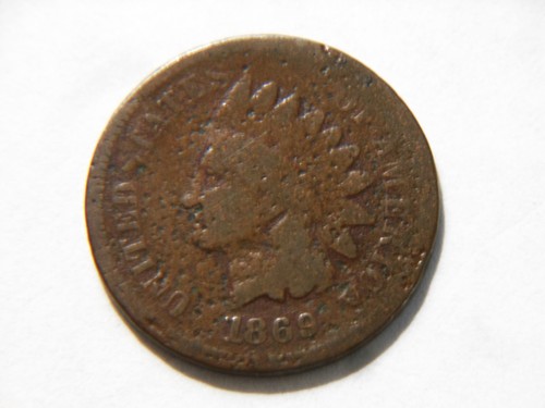 1869 indian head cent - head,