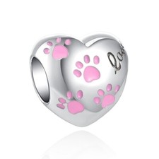Dog Paw Print Heart Charm For