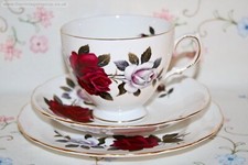 GORGEOUS Ridgway 1960s Tea Set English Bone china Red Rose Colclough Cup Plate
