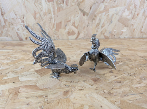 Pair metal fighting cocks - pair,