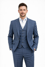 Blue check piece suit - check, 3