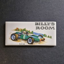 Vintage 1960s Ceramic Bedroom Door B.R.M Car Plaque: Billy's Room