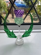 Scottish Thistle Studio Crafted Glass Candlestick Holder Ornament 15cm Tall